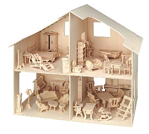 Holzbausatz Puppenhaus Haus 40x37cm gross /mit Möbeln